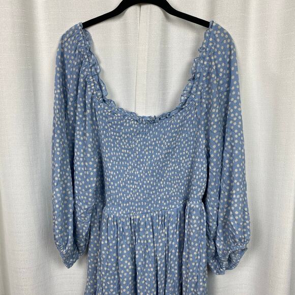 Torrid Blue Dot Smocked Bodice Crinkle Gauze Midi Dress Sz.2 - Picture 6 of 16
